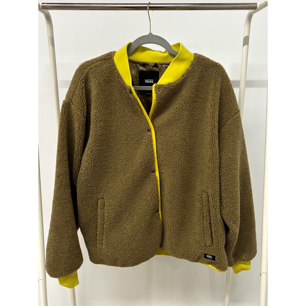 Vans Womens Lakehouse Sherpa Fleece Bomber Jacket Olive Green Size Medium